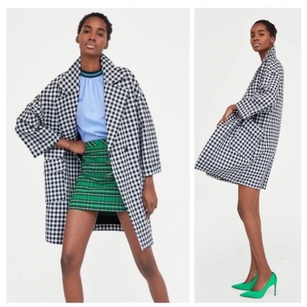 Zara gingham plaid oversized car coat BLOGGER FAVORITE women’s XS